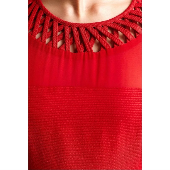 Anthro Maeve Lattice Neck Fit And Flare Skater Dress in Bright Red size 2 - Picture 3 of 15